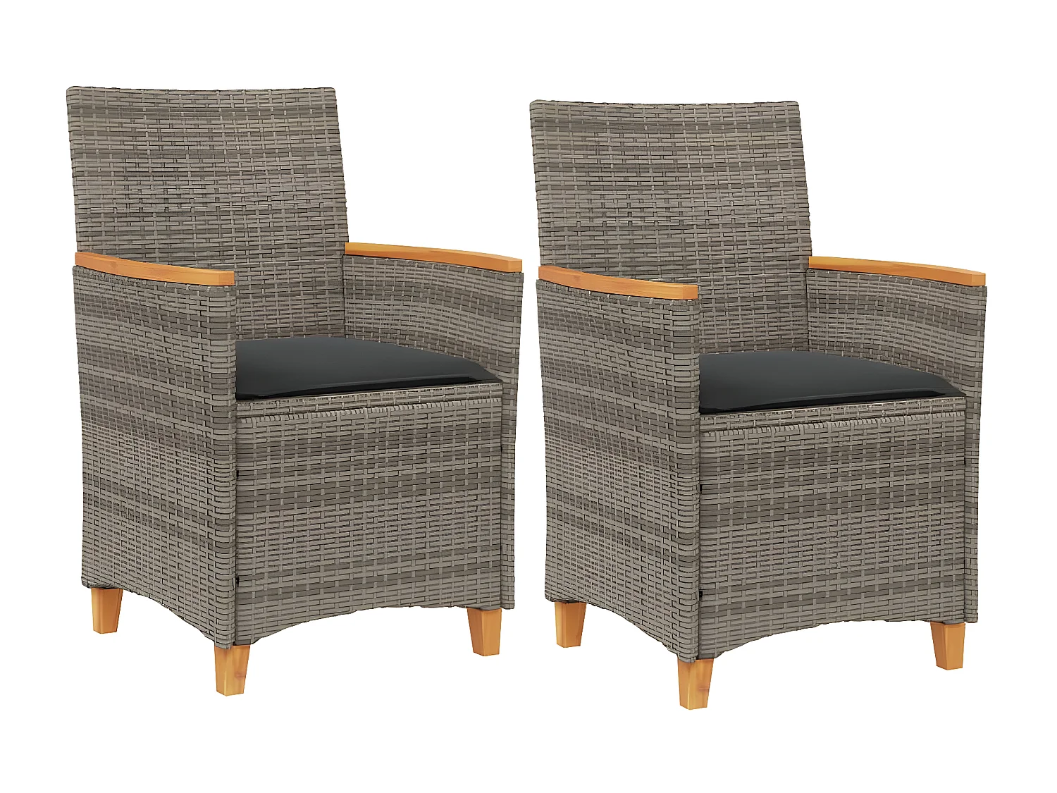 Chaises de jardin coussins lot de 2 gris résine tressée et bois