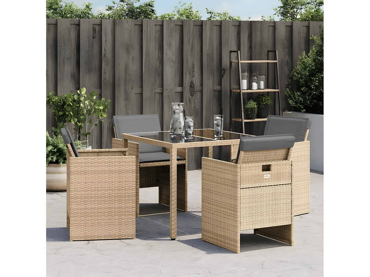 Chaises de jardin avec coussins lot de 4 mélange beige