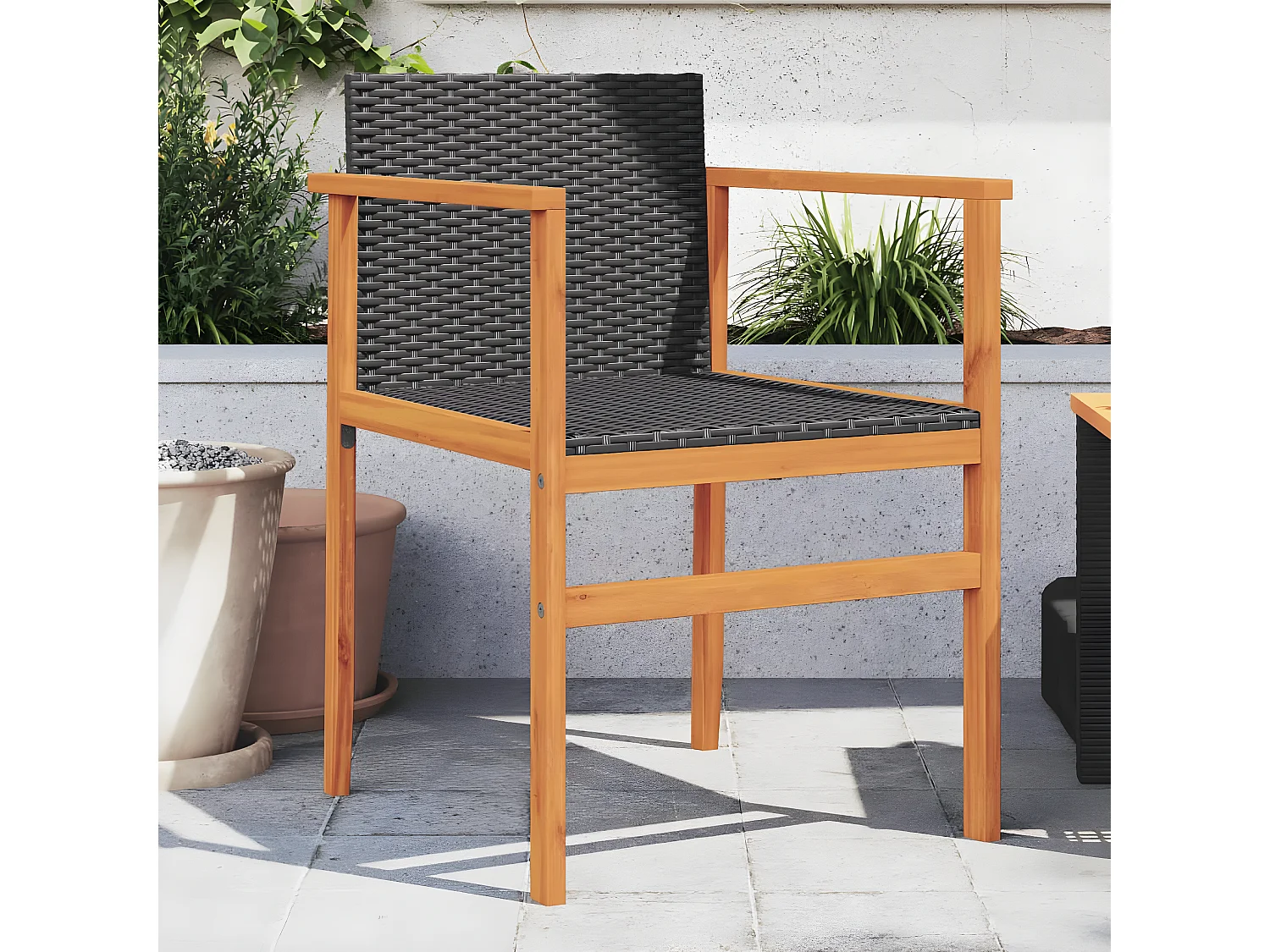 Chaises de jardin lot de 2 noir résine tressée et bois massif