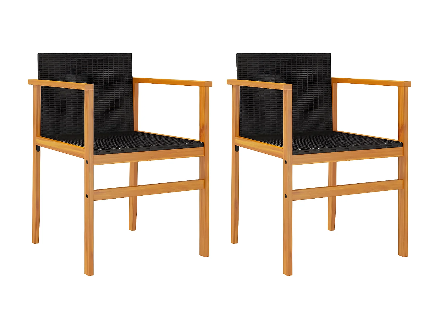 Chaises de jardin lot de 2 noir résine tressée et bois massif