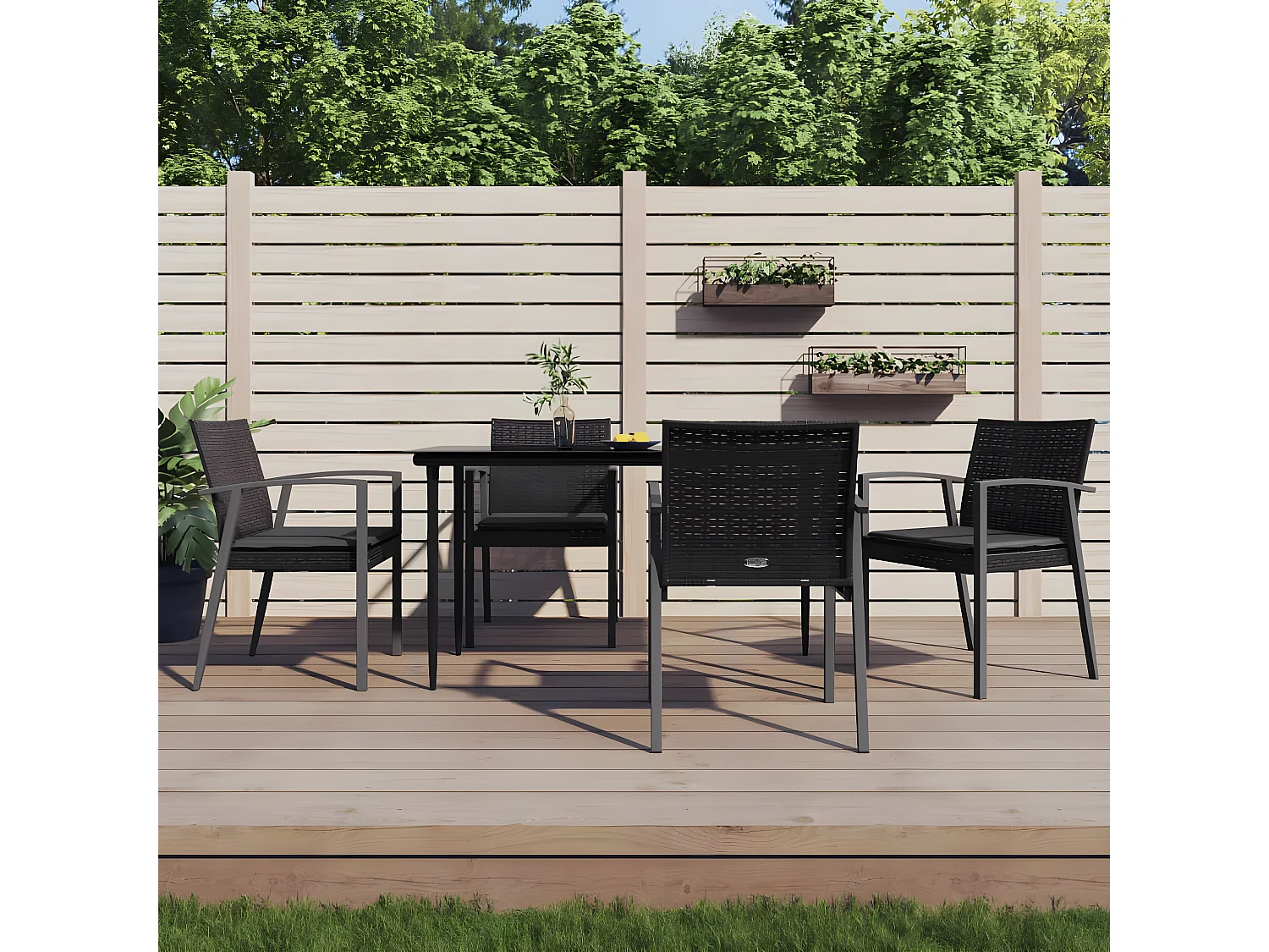 Chaises de jardin et coussins lot de 4 noir 56,5x57x83 rotin