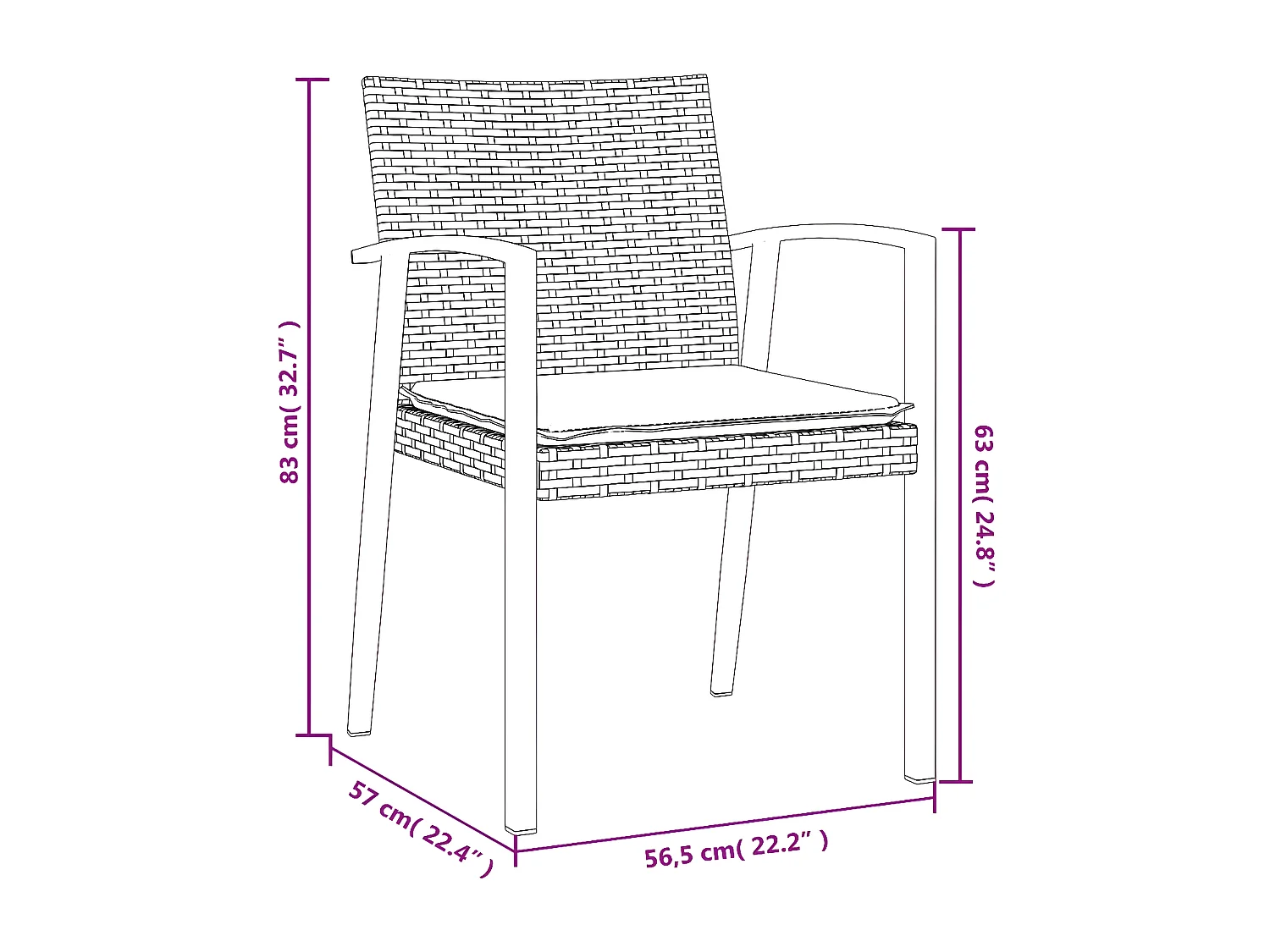 Chaises de jardin et coussins lot de 4 noir 56,5x57x83 rotin