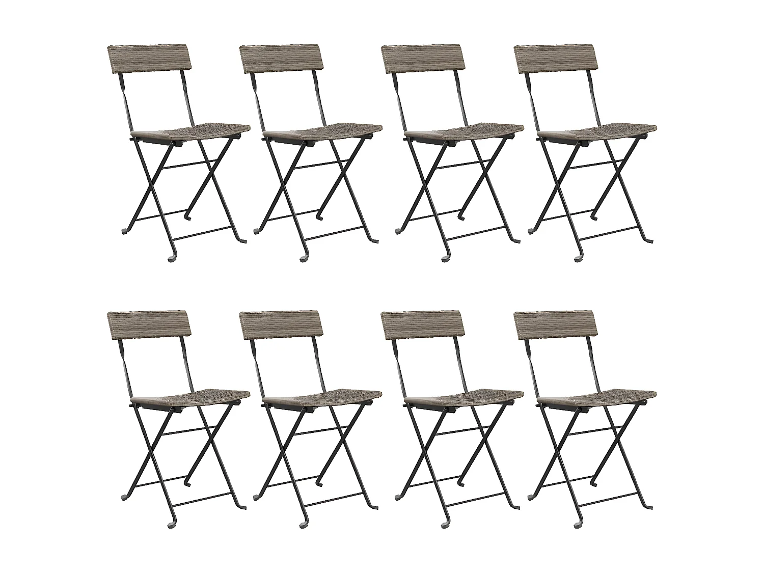 Chaises de bistrot pliantes lot de 8 Gris Résine tressée acier
