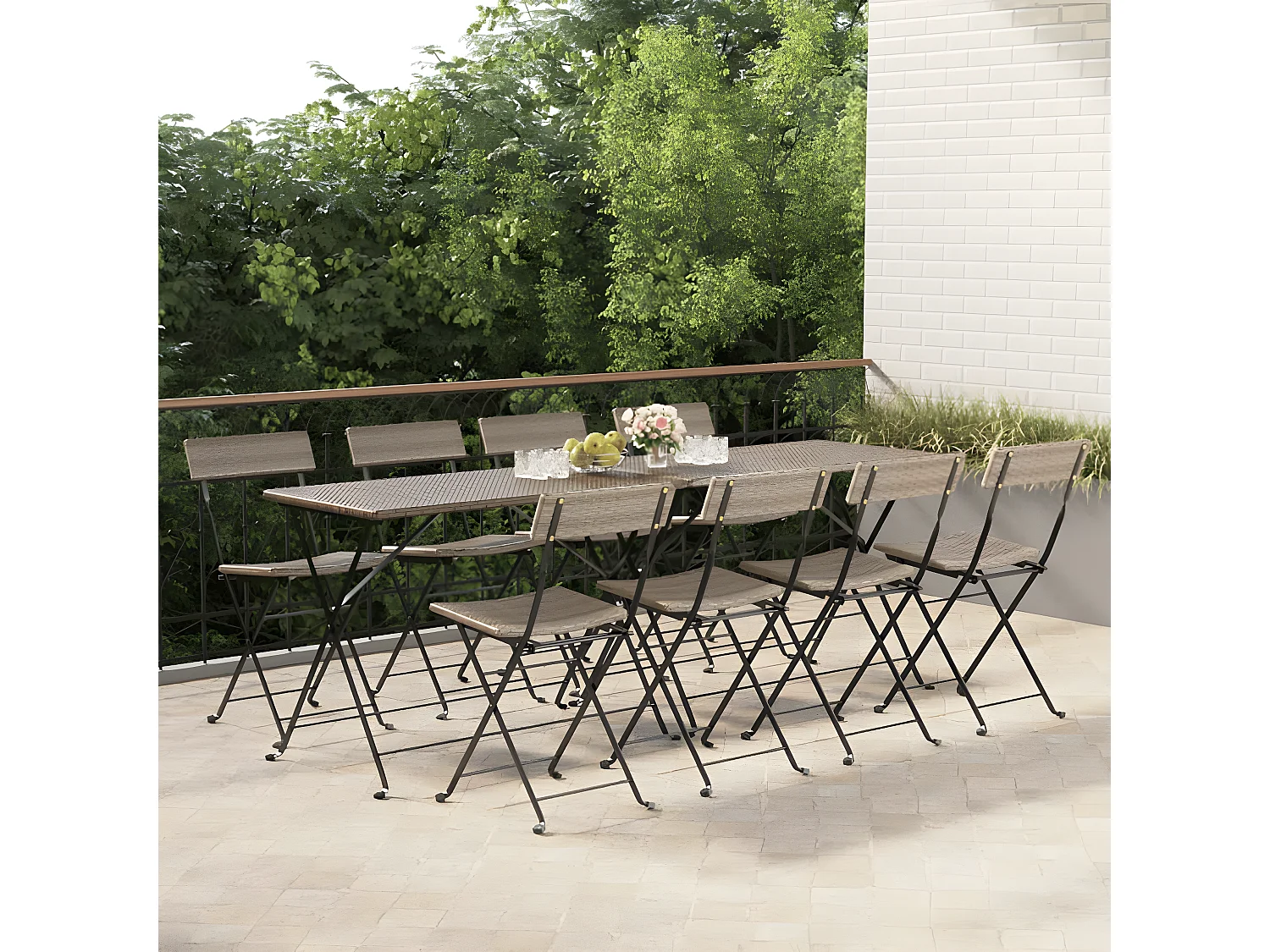 Chaises de bistrot pliantes lot de 8 Gris Résine tressée acier