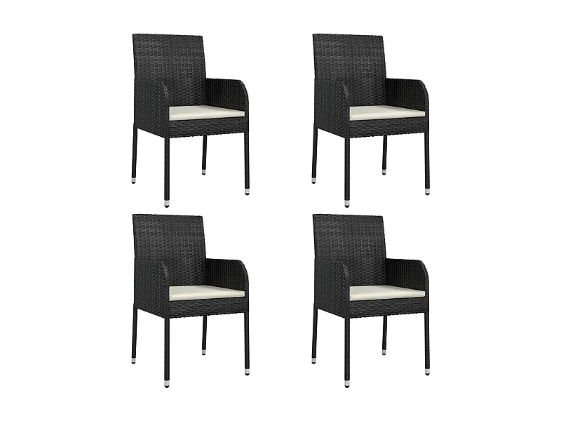 Chaises de jardin lot de 4 avec coussins Résine tressée Noir
