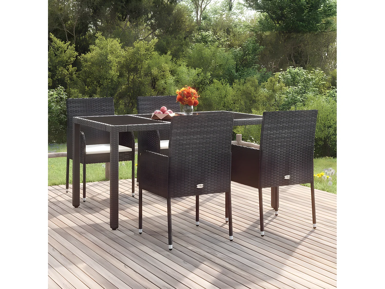 Chaises de jardin lot de 4 avec coussins Résine tressée Noir
