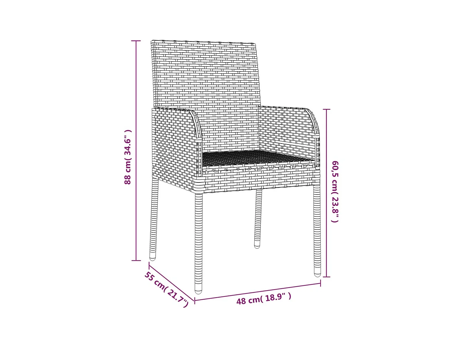 Chaises de jardin lot de 4 avec coussins Résine tressée Noir