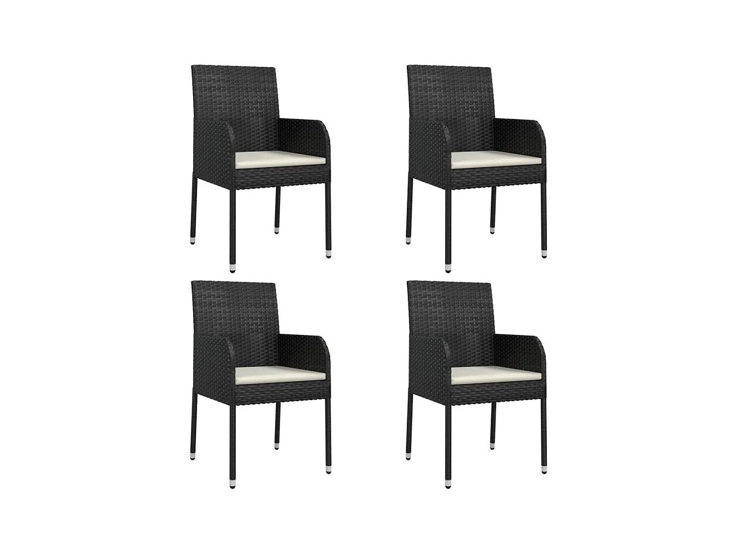 Chaises de jardin lot de 4 avec coussins Résine tressée Noir