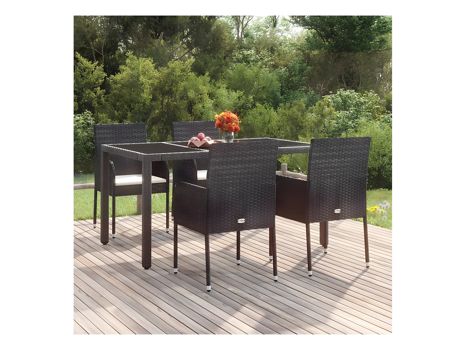 Chaises de jardin lot de 4 avec coussins Résine tressée Noir