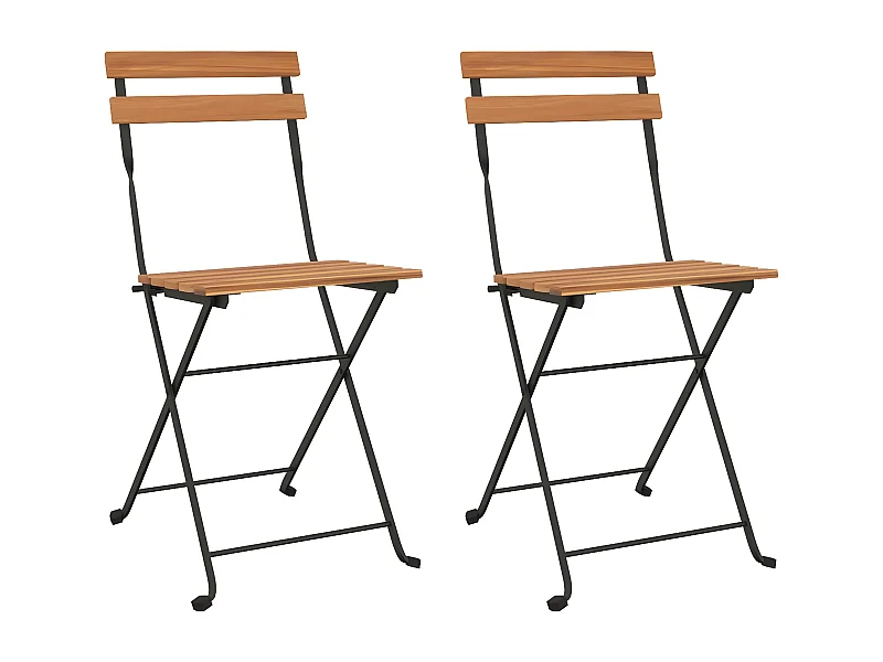 Chaises de bistrot pliantes lot de 2 Bois de teck solide acier