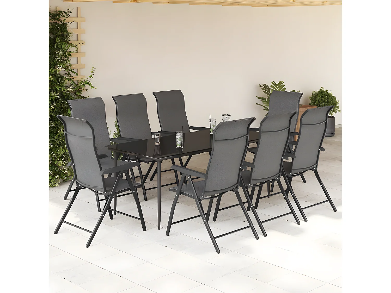 Chaises pliables de jardin lot de 8 gris résine tressée