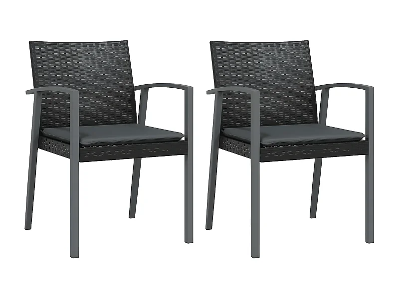 Chaises de jardin et coussins lot de 2 noir 56,5x57x83 rotin