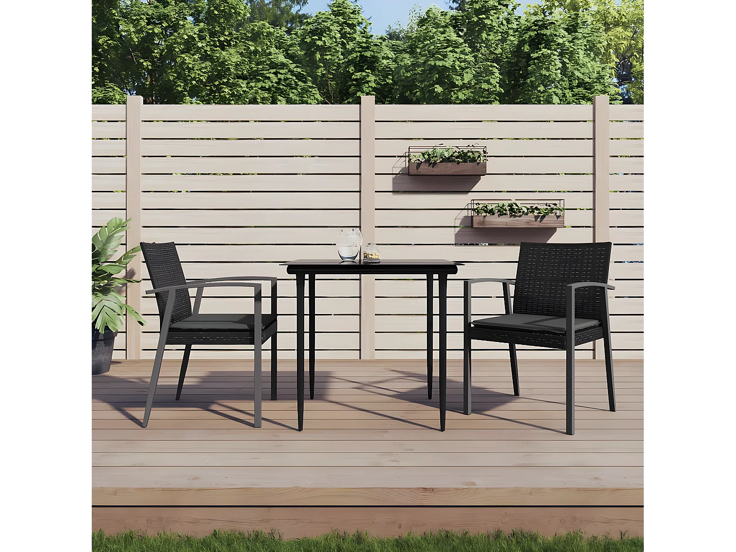 Chaises de jardin et coussins lot de 2 noir 56,5x57x83 rotin