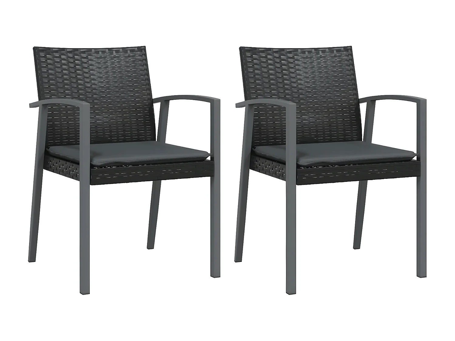 Chaises de jardin et coussins lot de 2 noir 56,5x57x83 rotin