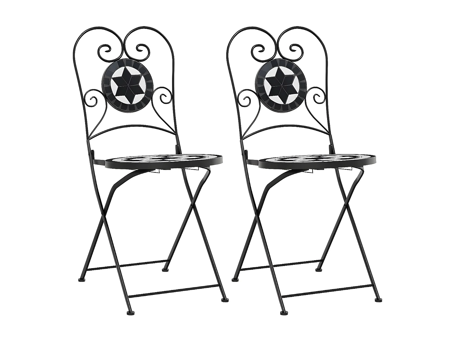 Chaises de bistro pliables 2 pcs noir et blanc céramique