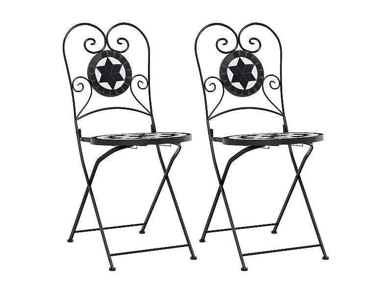 Chaises de bistro pliables 2 pcs noir et blanc céramique