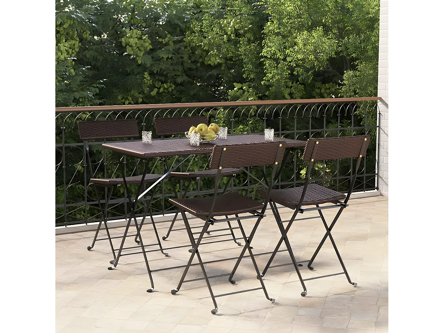 Chaises de bistrot pliantes 4pcs Marron Résine tressée et acier