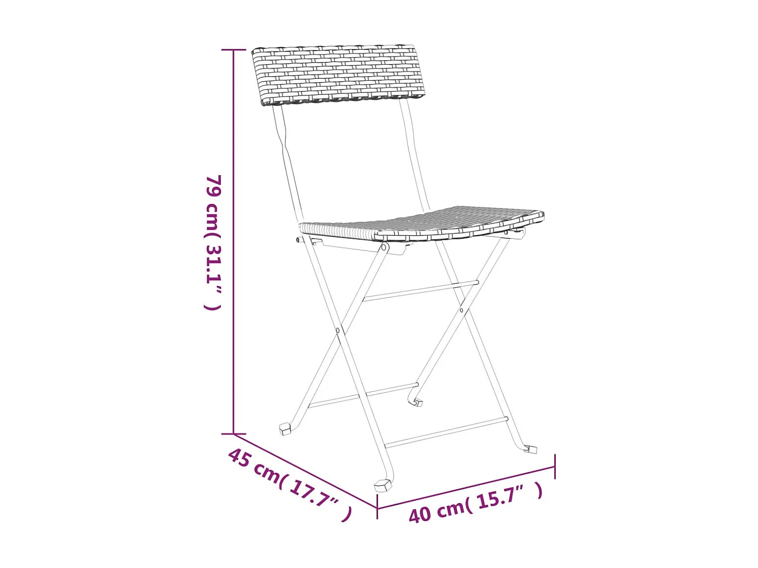 Chaises de bistrot pliantes 4pcs Marron Résine tressée et acier