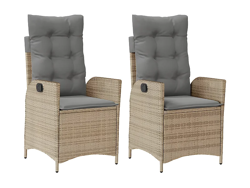 Chaises inclinables jardin lot de 2 et coussins résine tressée