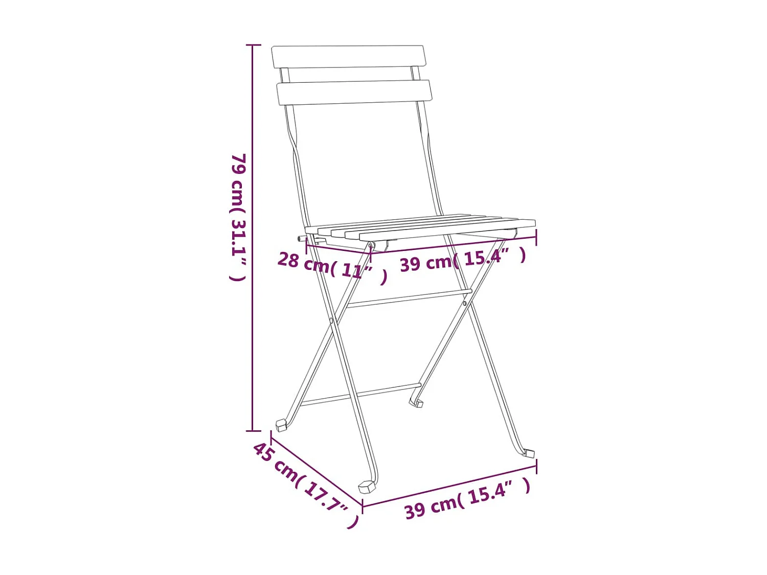 Chaises de bistrot pliantes lot de 2 Bois d'acacia solide acier