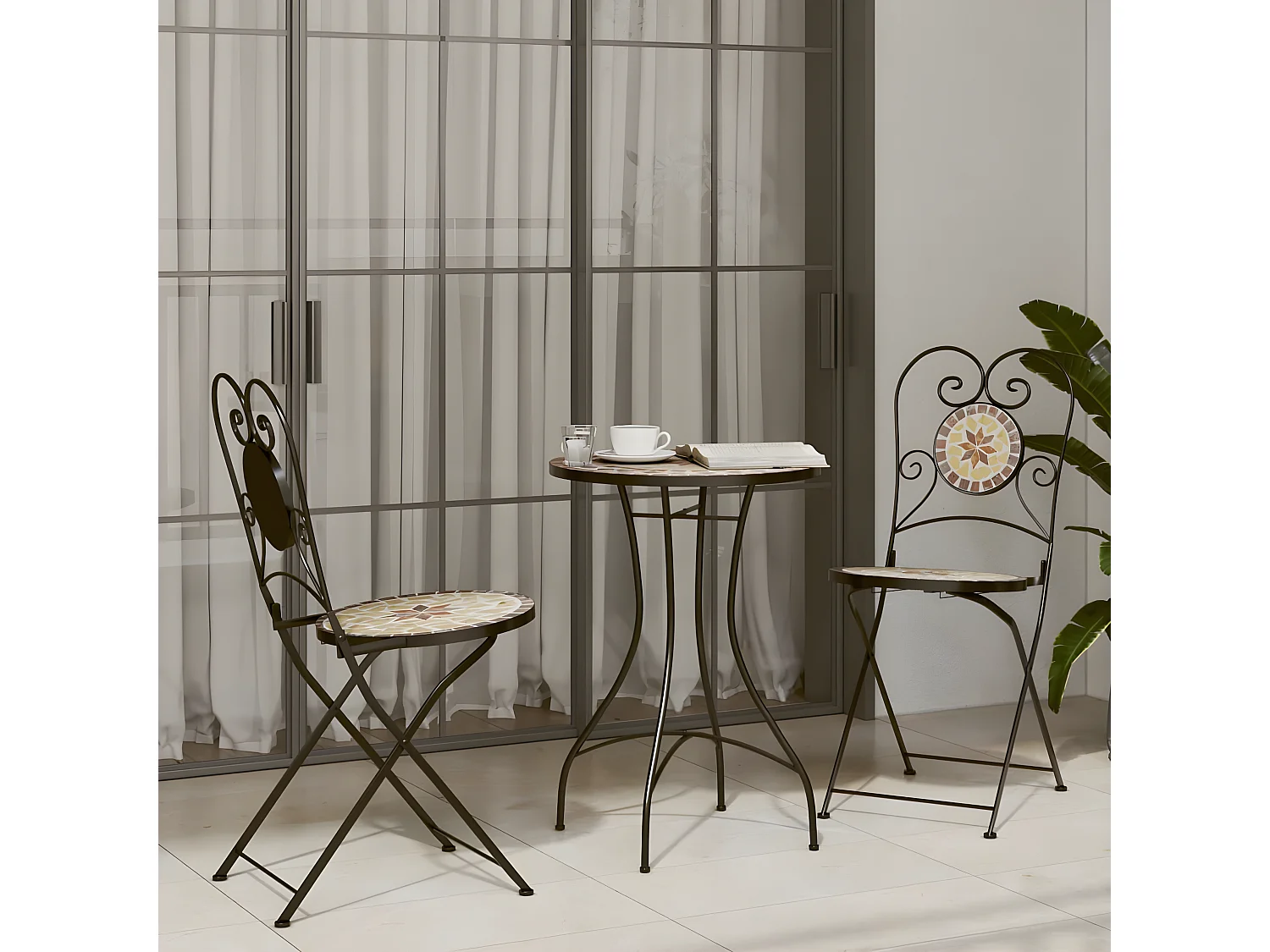 Chaises de bistro pliables 2 pcs terre cuite et blanc céramique