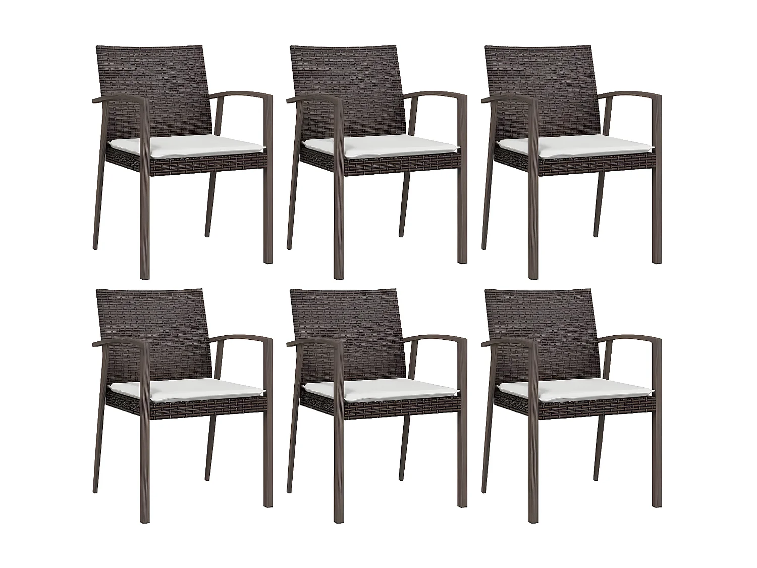 Chaises de jardin coussins lot de 6 marron 56,5x57x83 rotin