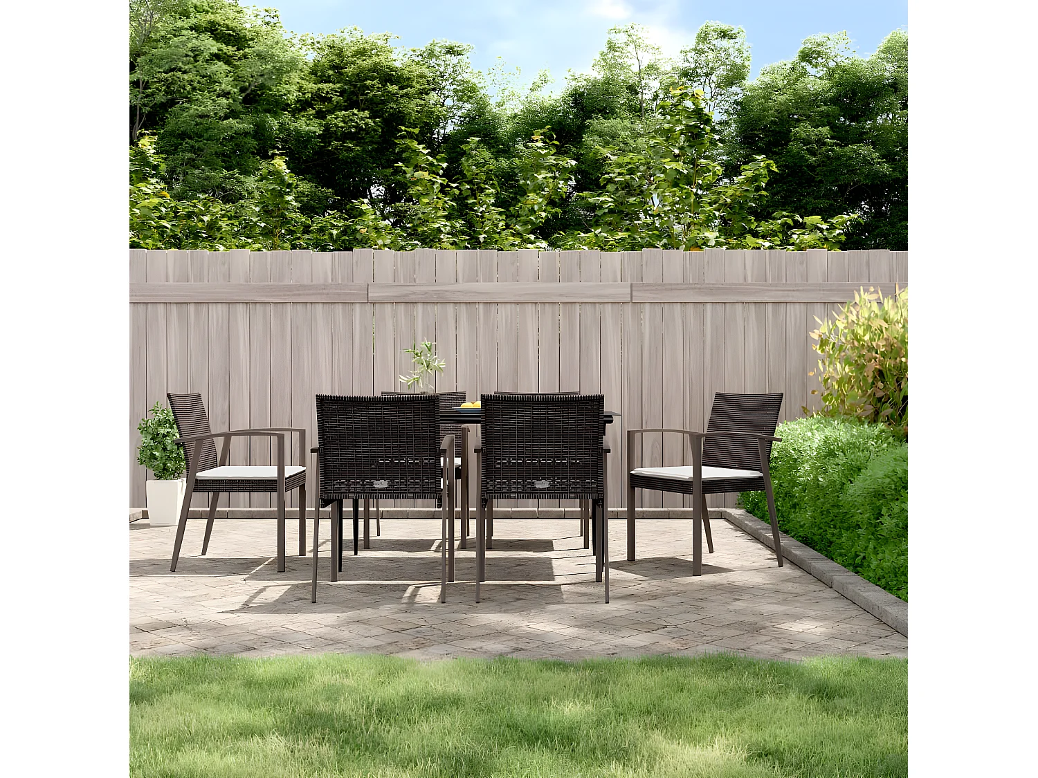 Chaises de jardin coussins lot de 6 marron 56,5x57x83 rotin