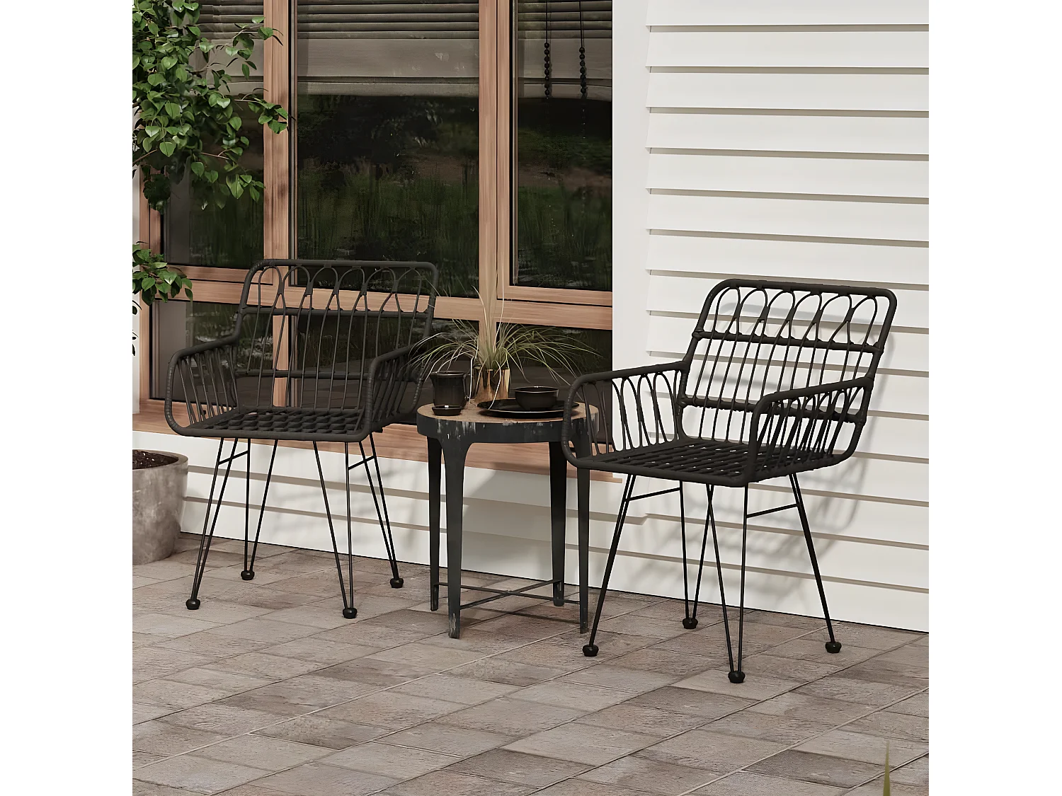 Chaises de jardin lot de 2 avec accoudoir Noir 56x64x80