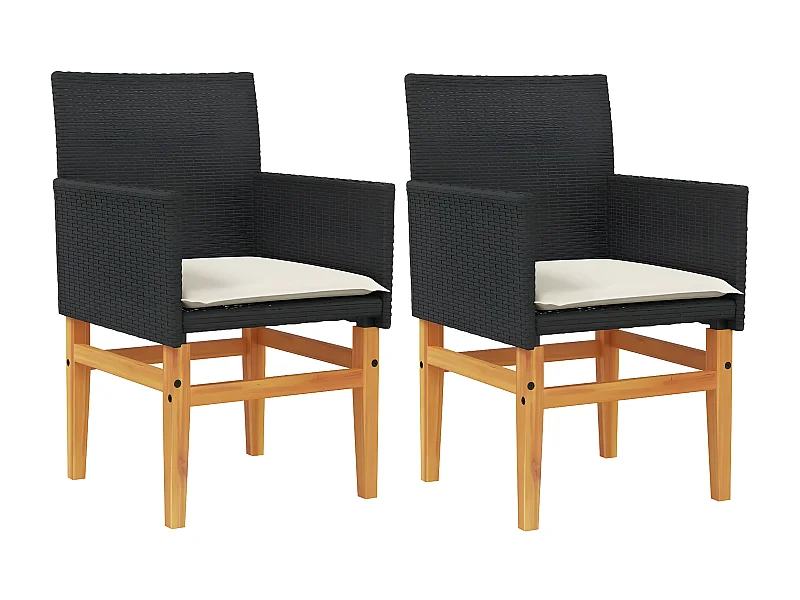 Chaises de jardin coussins lot de 2 noir résine tressée et bois