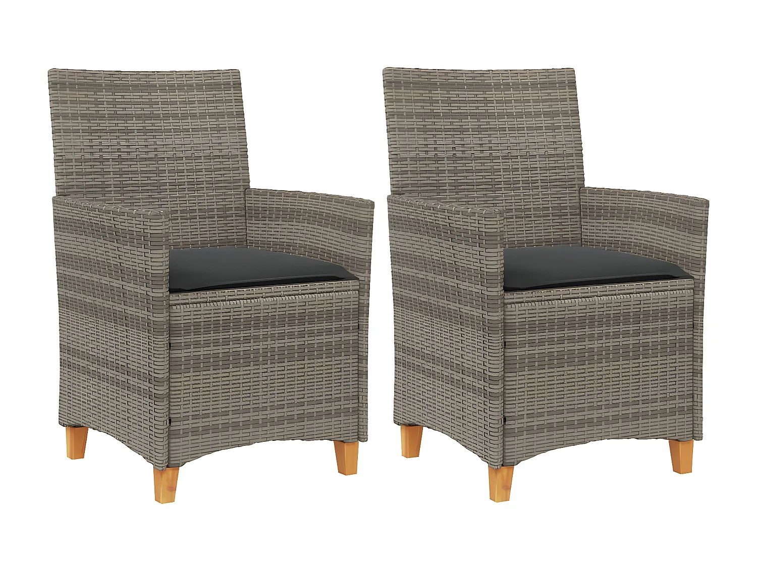 Chaises de jardin coussins lot de 2 gris résine tressée et bois