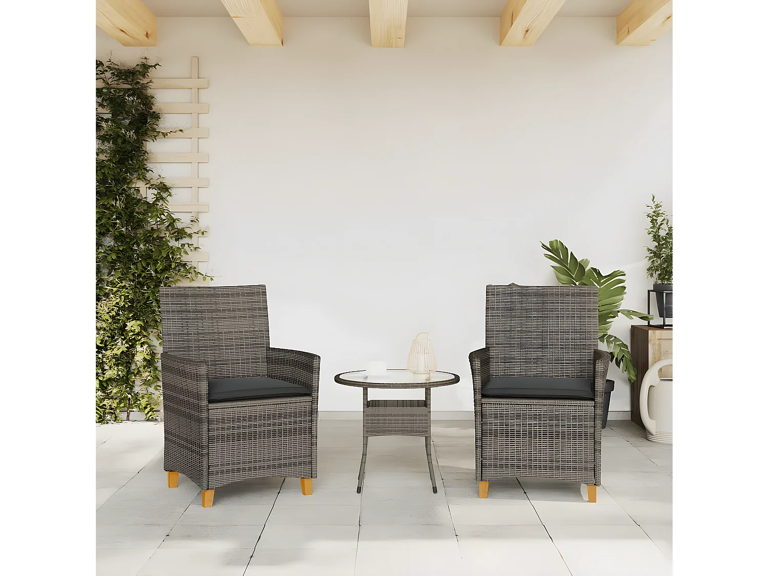 Chaises de jardin coussins lot de 2 gris résine tressée et bois
