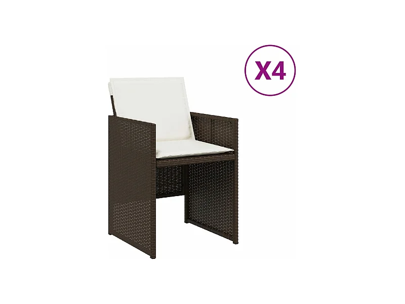 Chaises de jardin avec coussins lot de 4 marron résine tressée