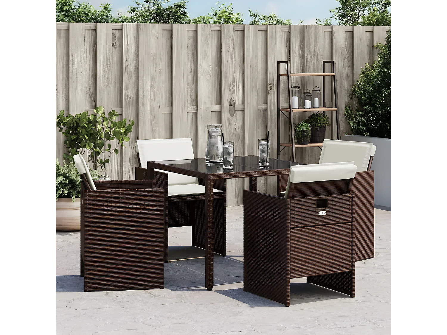 Chaises de jardin avec coussins lot de 4 marron résine tressée