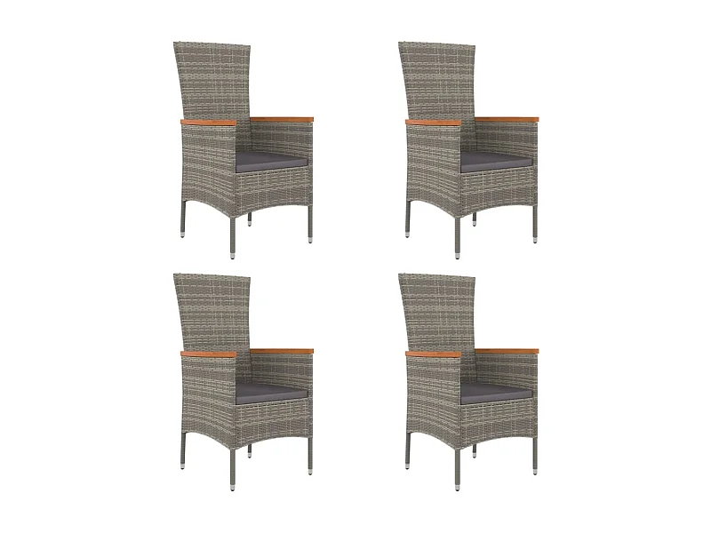 Chaises de jardin avec coussins lot de 4 Résine tressée Gris