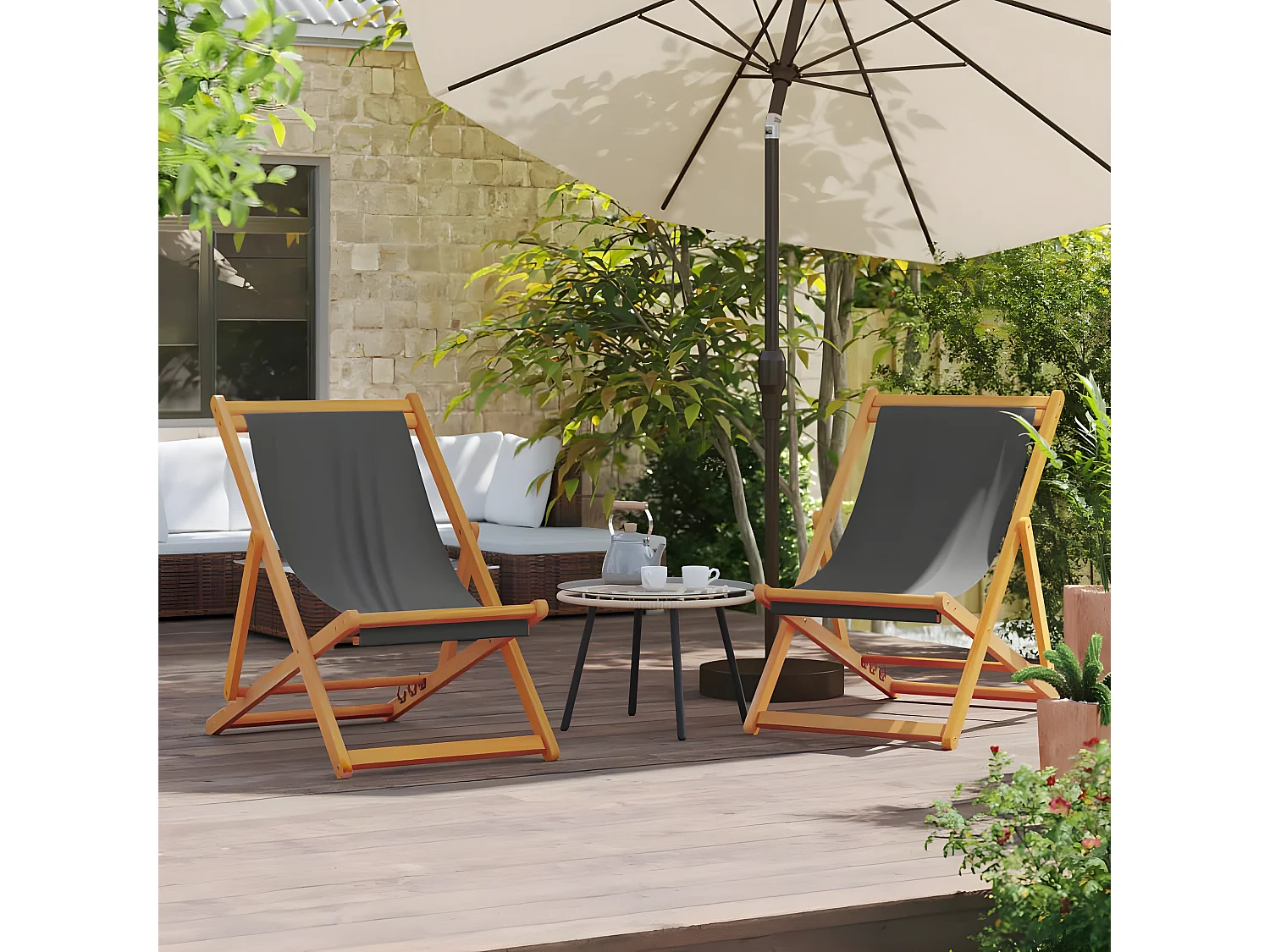 Chaises de plage pliables lot de 2 gris tissu