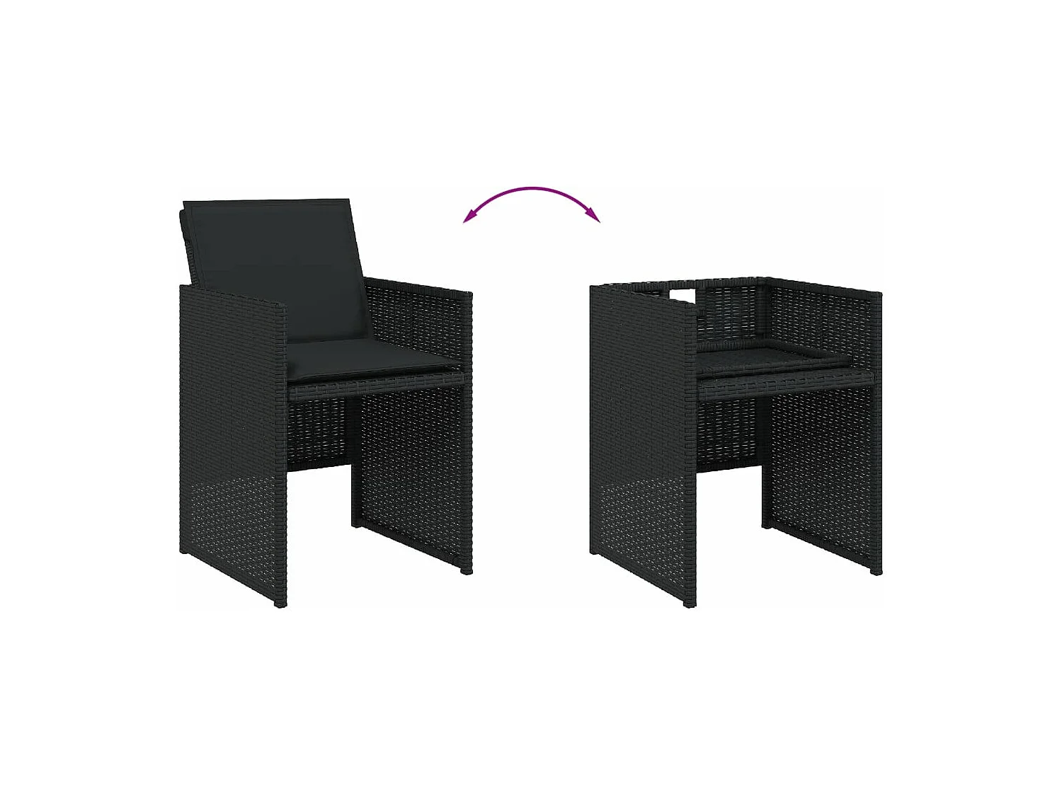 Chaises de jardin lot de 4 avec coussins noir résine tressée