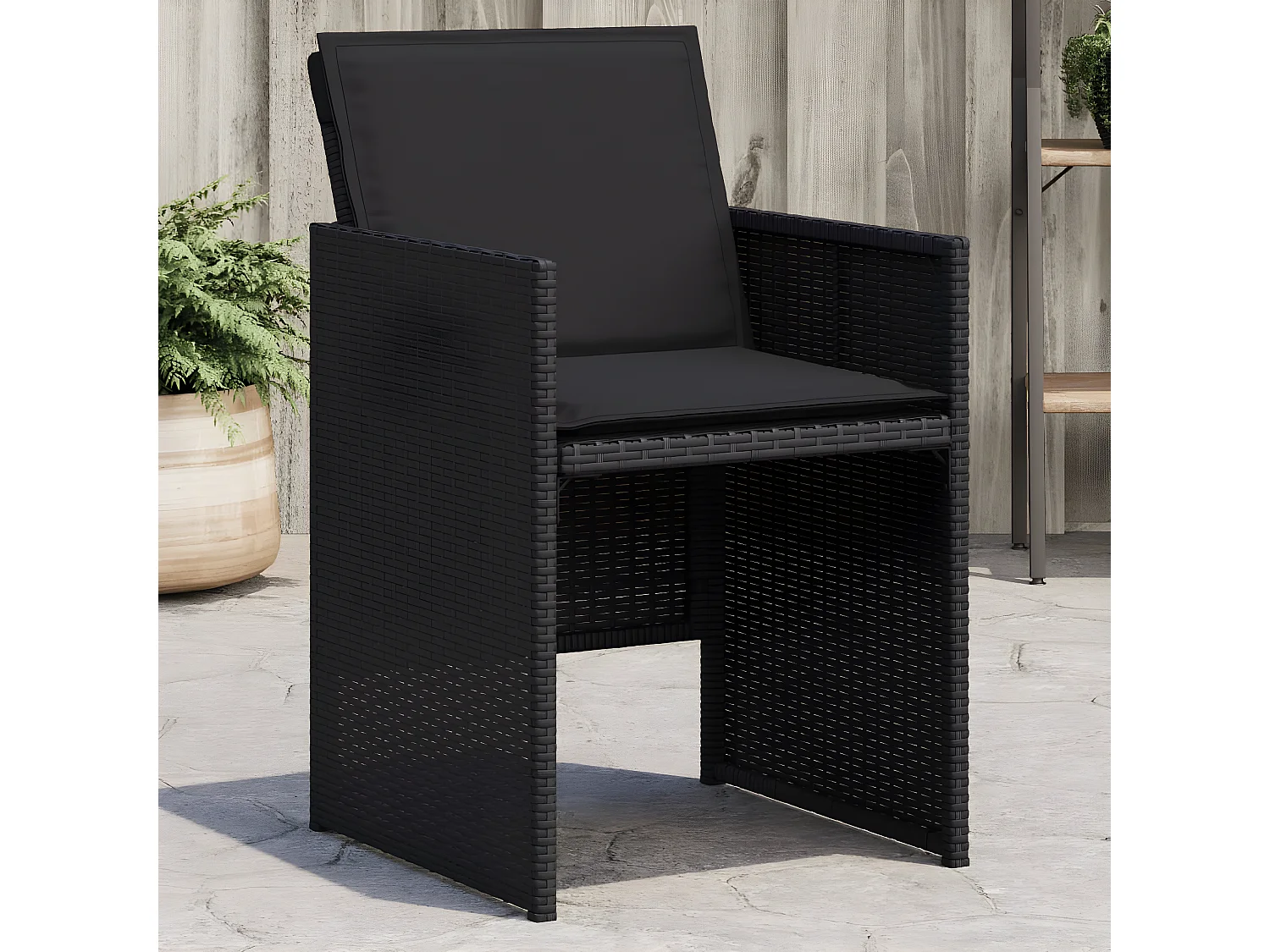 Chaises de jardin lot de 4 avec coussins noir résine tressée