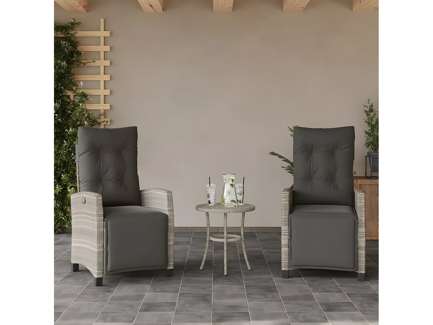 Chaises inclinables de jardin lot de 2 avec repose-pied rotin