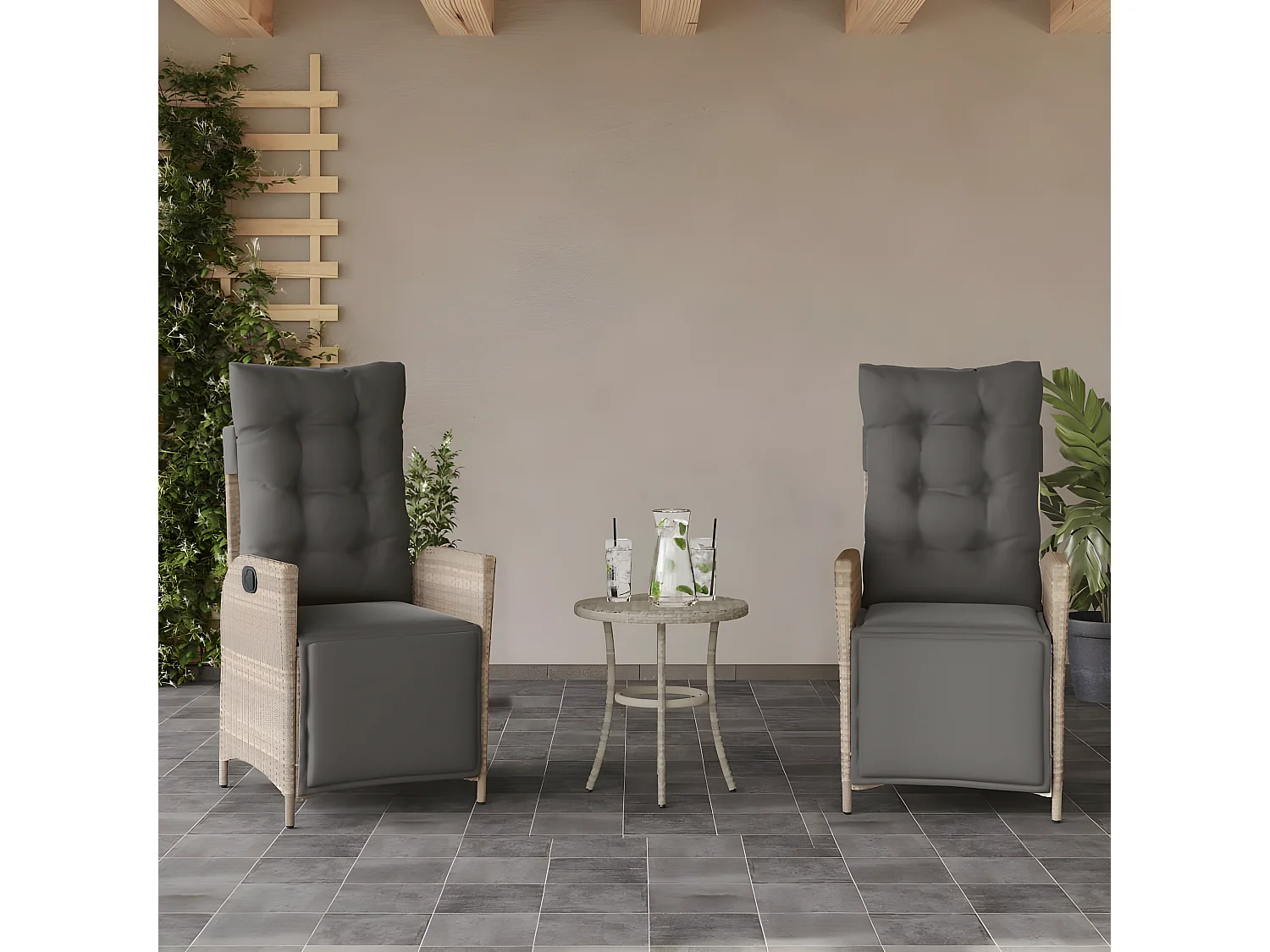Chaises inclinables de jardin lot de 2 avec repose-pied rotin