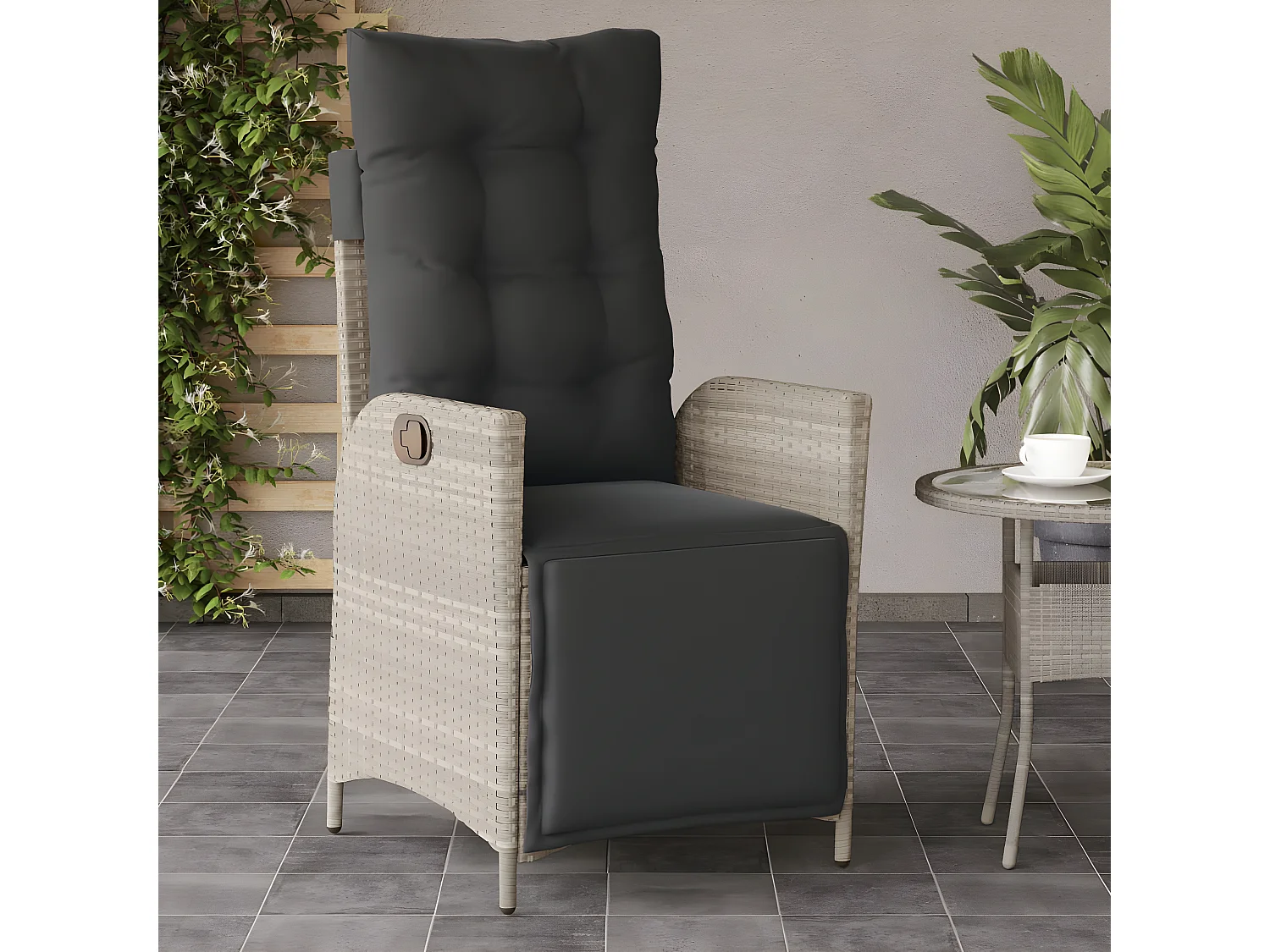 Chaises inclinables de jardin lot de 2 avec repose-pied rotin