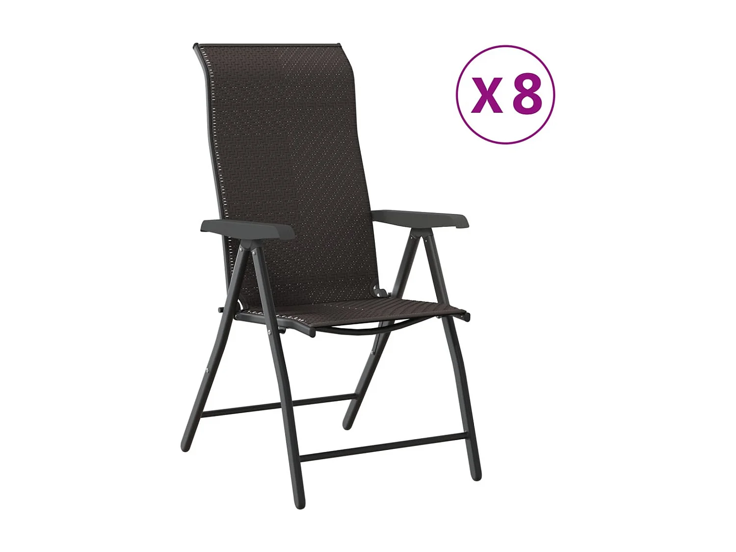 Chaises pliables de jardin lot de 8 café noir résine tressée