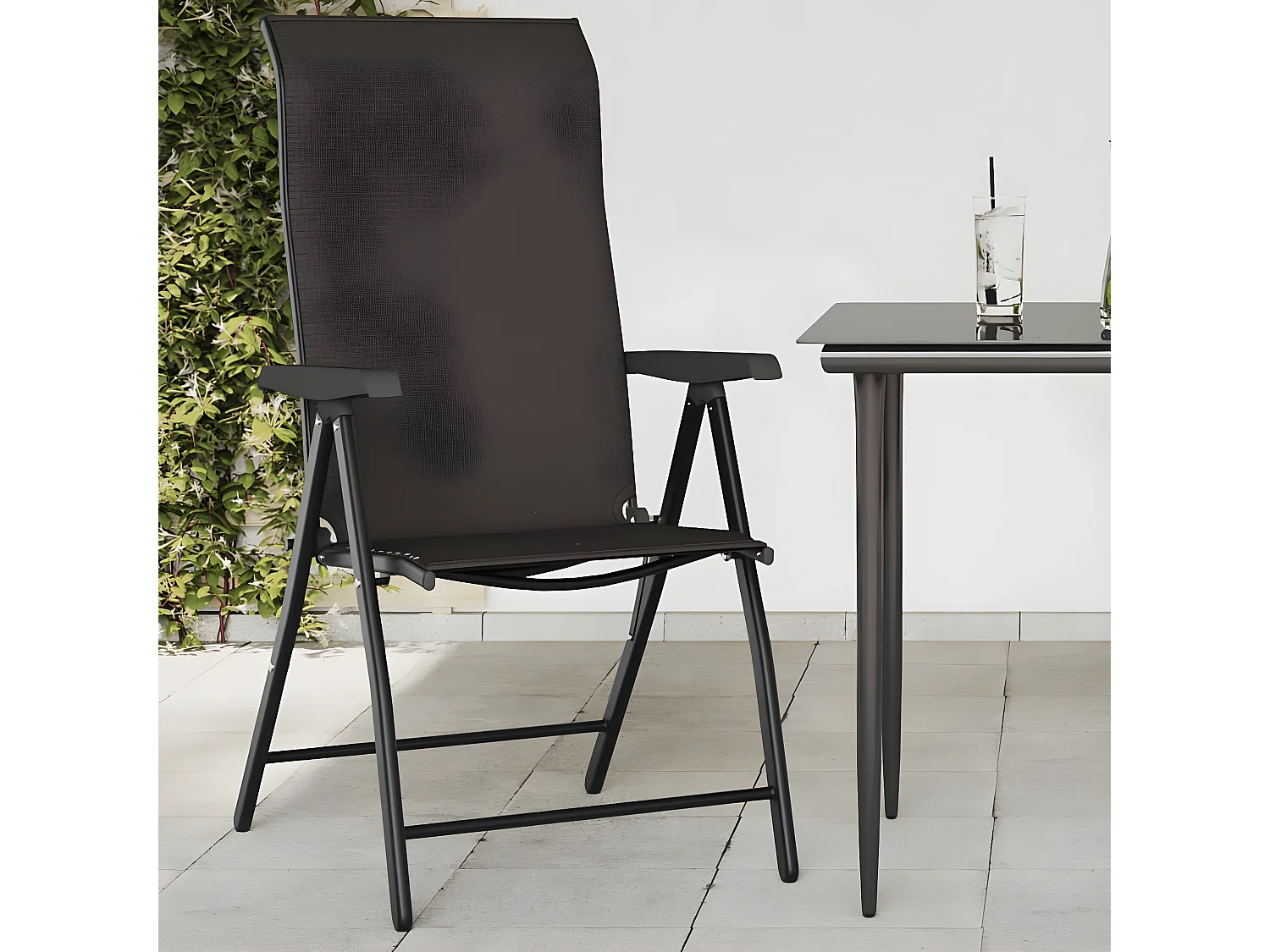 Chaises pliables de jardin lot de 8 café noir résine tressée