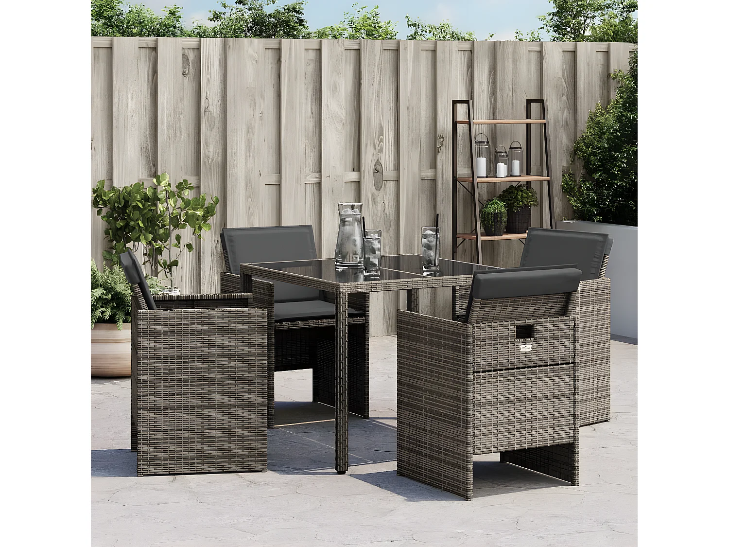 Chaises de jardin avec coussins lot de 4 gris résine tressée