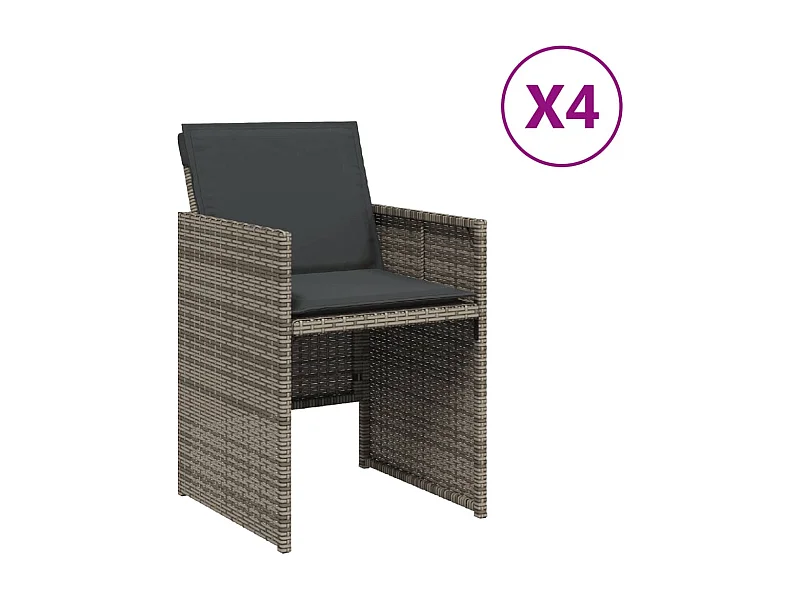Chaises de jardin avec coussins lot de 4 gris résine tressée