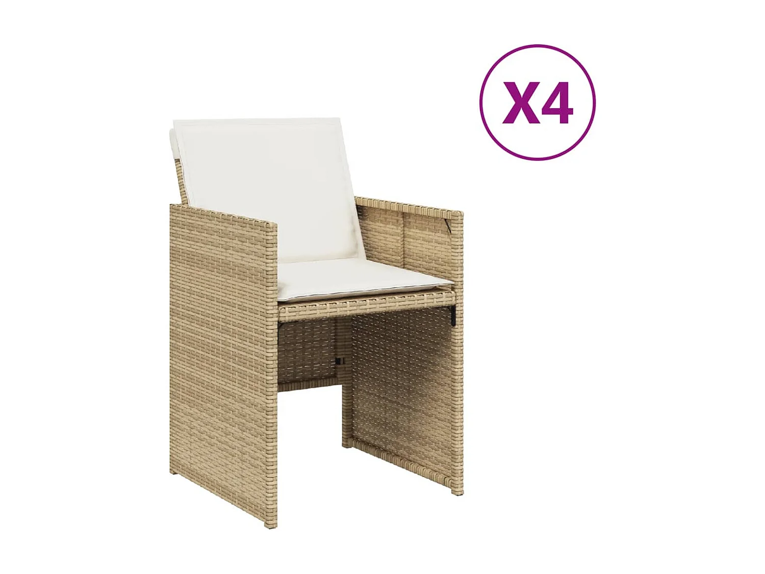 Chaises de jardin avec coussins lot de 4 beige résine tressée