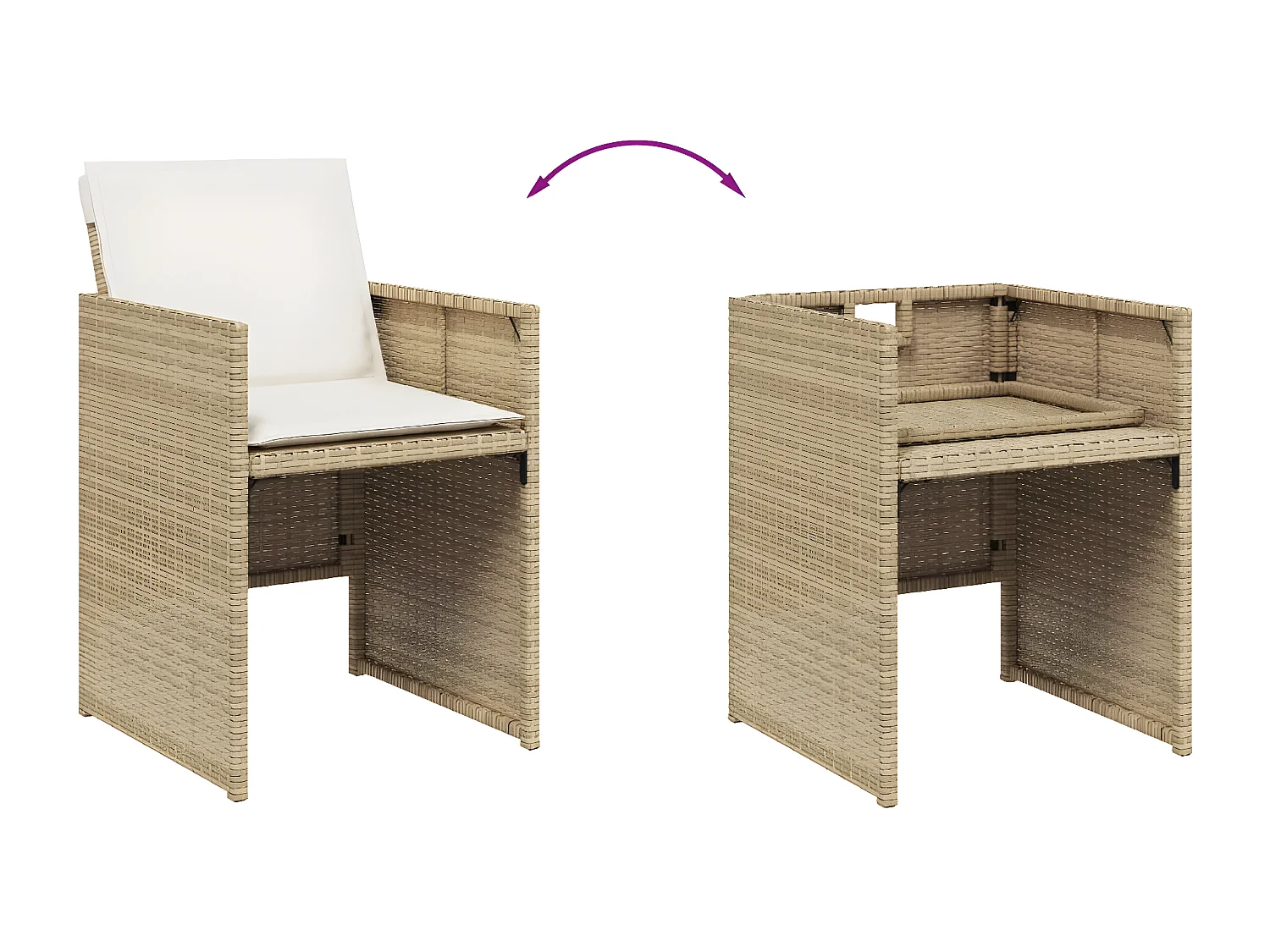 Chaises de jardin avec coussins lot de 4 beige résine tressée