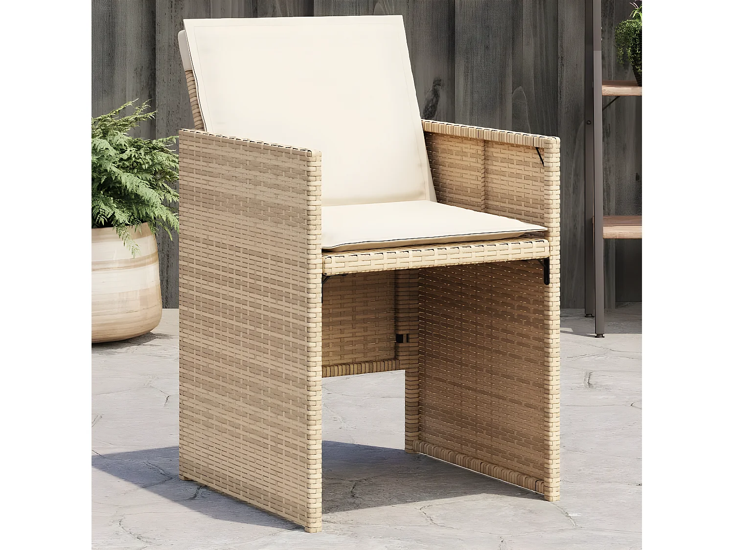 Chaises de jardin avec coussins lot de 4 beige résine tressée