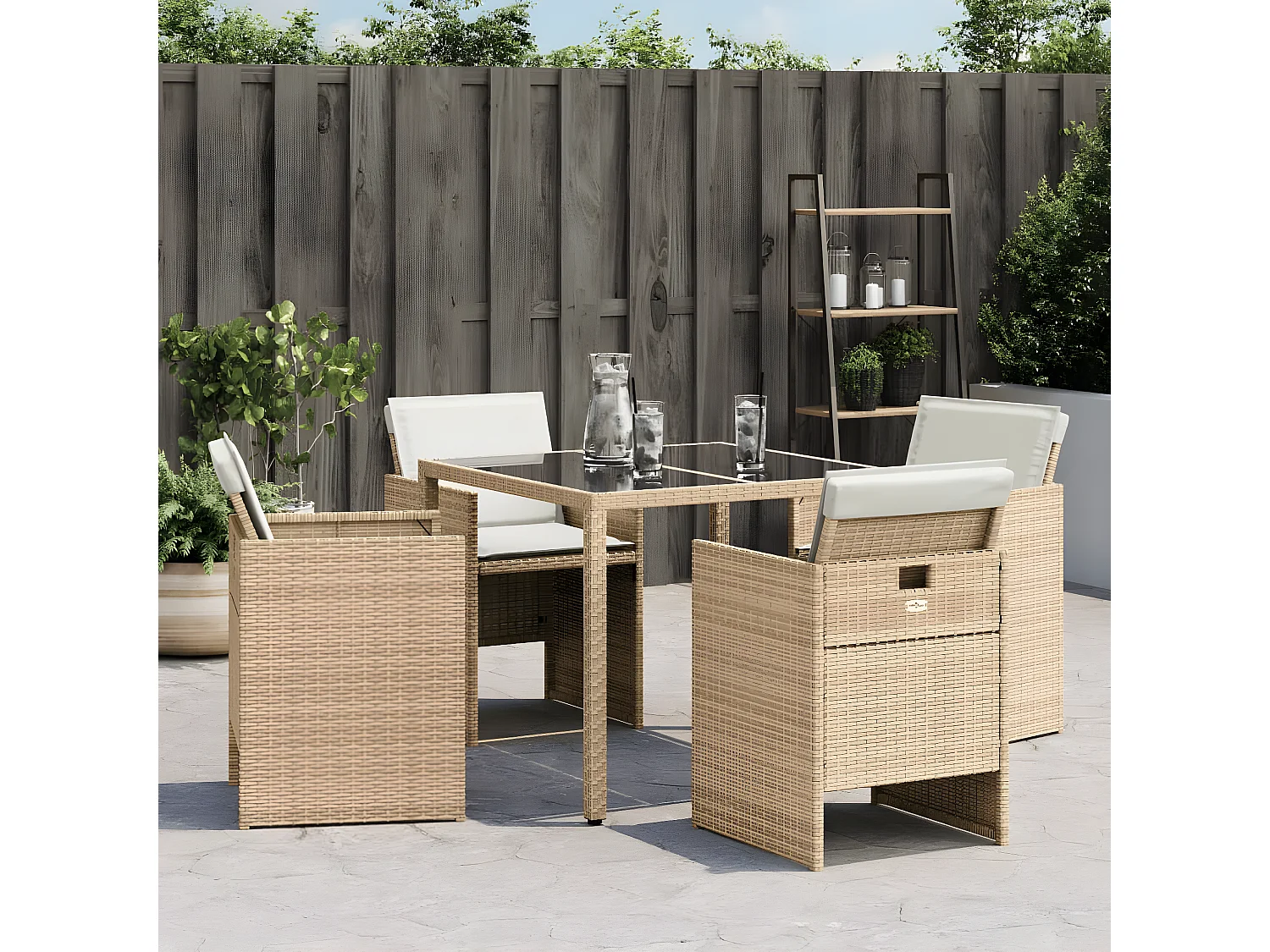 Chaises de jardin avec coussins lot de 4 beige résine tressée