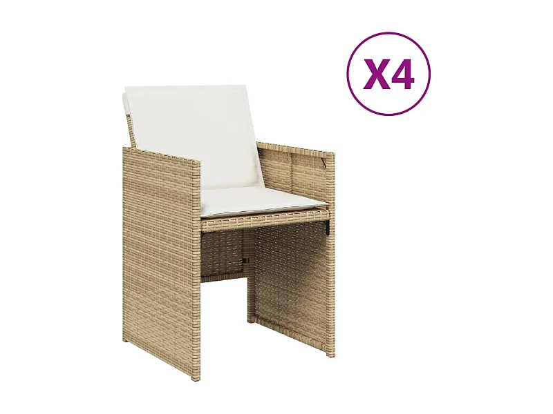 Chaises de jardin avec coussins lot de 4 beige résine tressée