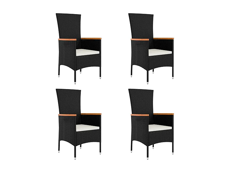 Chaises de jardin lot de 4 avec coussins Résine tressée Noir